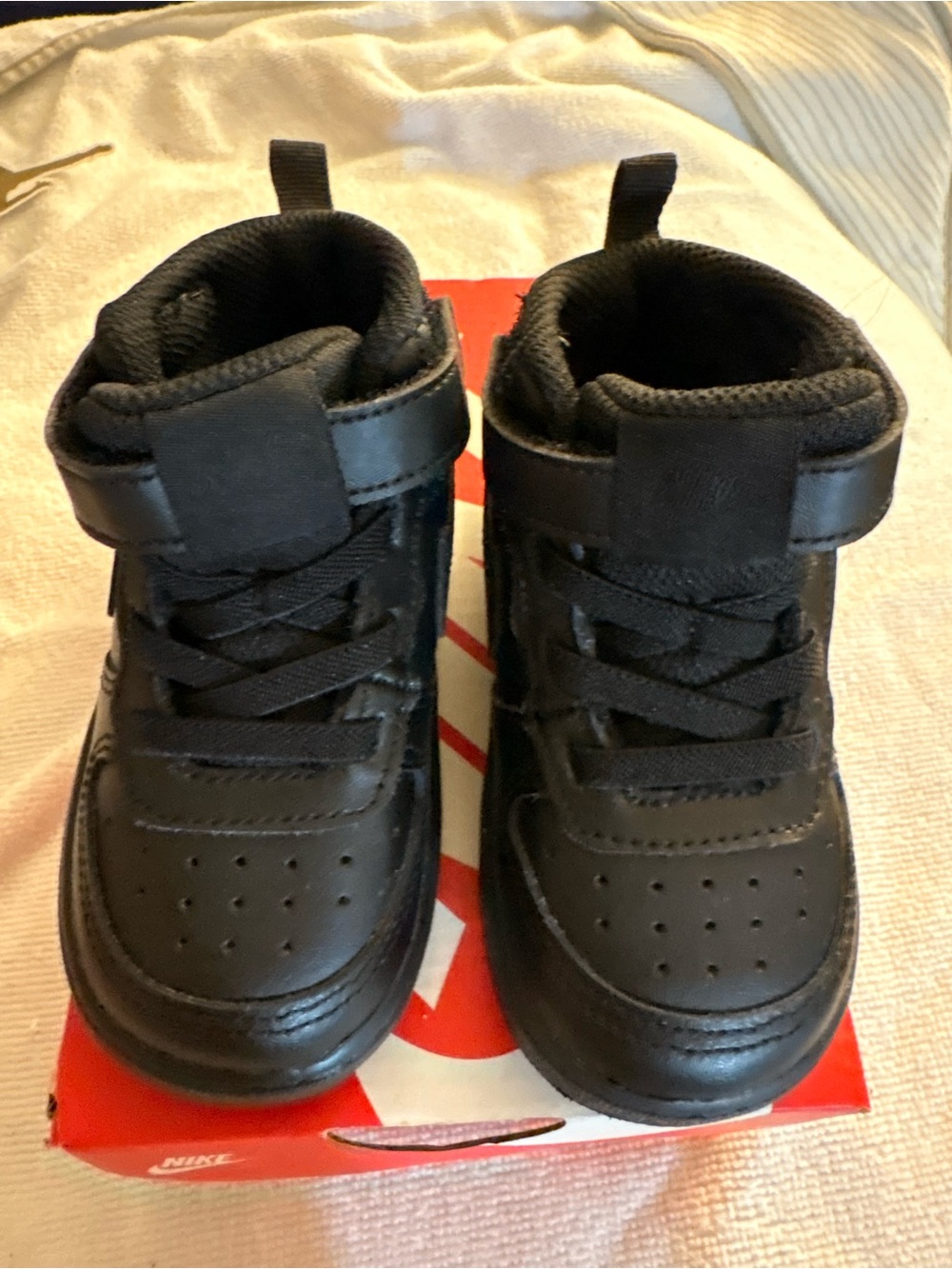 Nike Kids Black High-Top Sneakers with Hook-and-Loop Strap